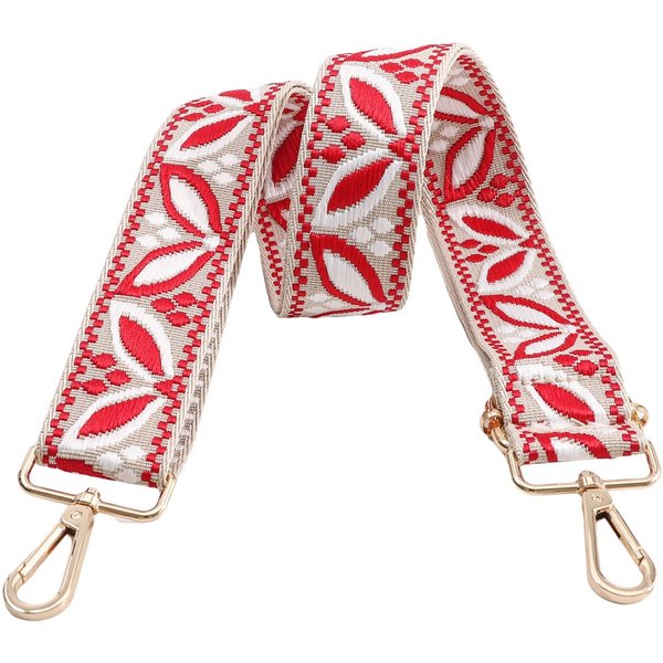 Sangle BandoulièRe Feuille éCru Fond Rouge 40 X 140 Cm - Mondial Tissus-image