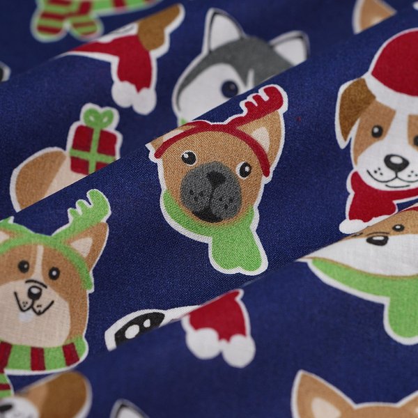 Tissu De NoëL Cretonne Christmas Dogs Marine - MT - Mondial Tissus-image