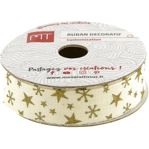 Bobine Ruban Gros Grain Blanc éToiles 16 Mm X 4 M Mt - Mt - Mondial Tissus-image