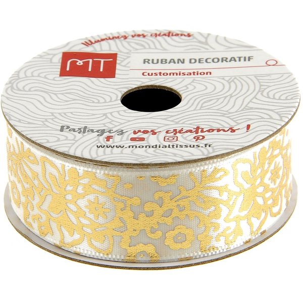 Bobine Ruban Satin Impression DoréE 3,5 M X 19 Mm - Mt - Mondial Tissus-image
