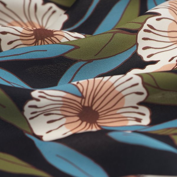 Tissu CrêPe Polyester Lourd Grand Floral Vert Marine - MT - Mondial Tissus-image