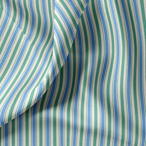 Tissu Cretonne Coton Enduit Doubles Rayures Bleues Et Vertes - Domotex - Mondial Tissus-image
