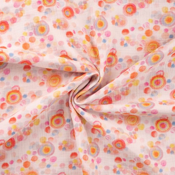 Tissu Double Gaze Imprimé Rond Aquarellé Rose - Mondial Tissus-image