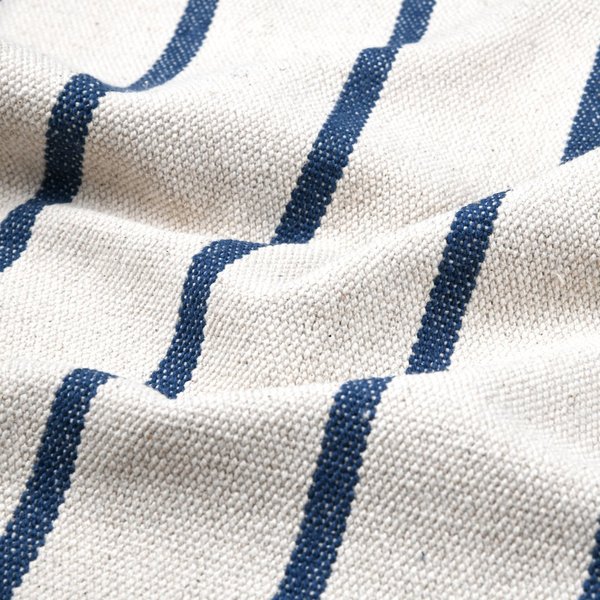 Toile De Coton éCrue Tissé Teint Rayures Bleu Marine - Mondial Tissus-image