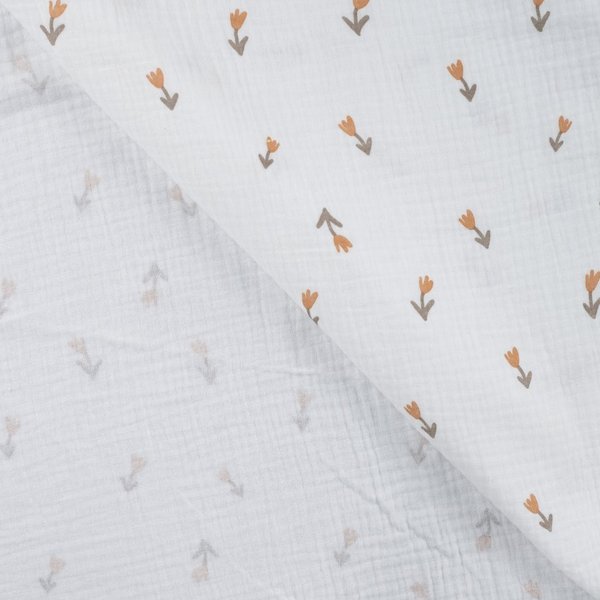 Tissu Double Gaze Imprimé Tulipe Blanc - Mondial Tissus-image
