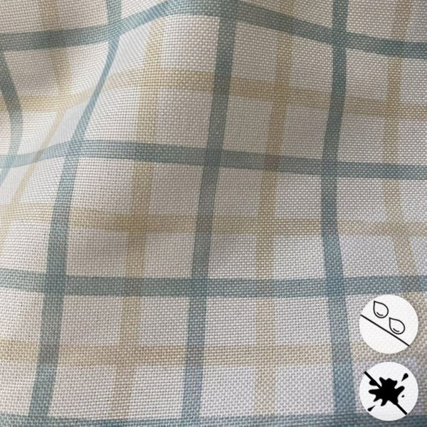 Toile Polyester AntitâChe DéPerlante Carreaux Beige Et Bleu - Mondial Tissus-image