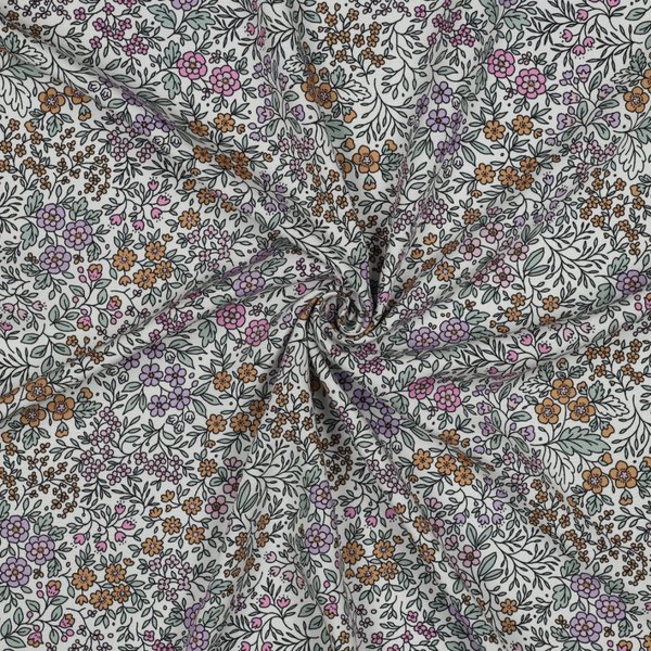 Tissu Popeline Viscose Ecovero Fleur Sertie éCru - Mondial Tissus-image