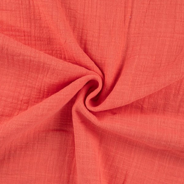 Tissu Double Gaze Slub Uni Corail - Mondial Tissus-image