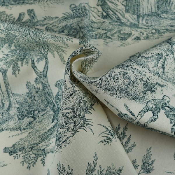 Tissu Coton Toile De Jouy Romantique Vert 280 Cm - Mondial Tissus-image