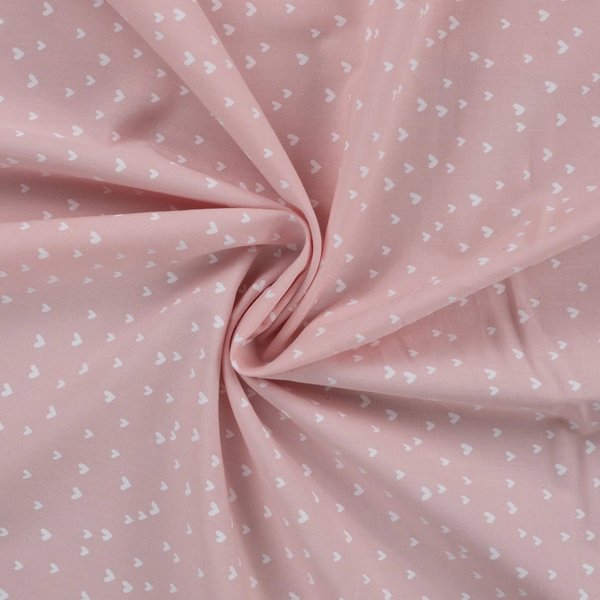 Tissu Popeline Coton Coeur Blanc Rose - Mondial Tissus-image
