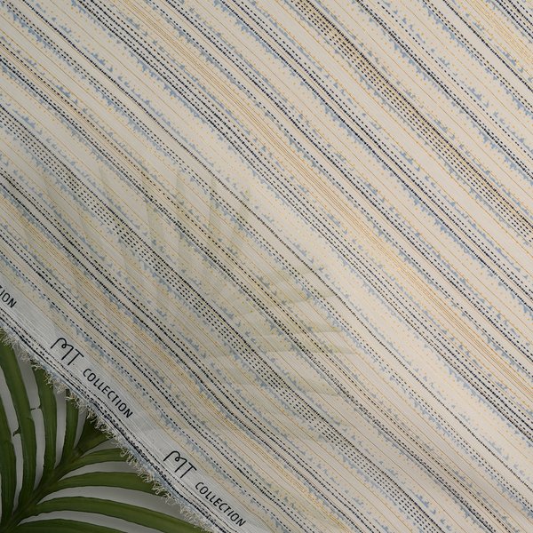 Tissu Mousseline Polyester RayéE Etnic Fil Cuivré éCru - MT - Mondial Tissus-image