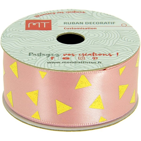 Bobine Ruban Satin Rose Triangles 3,5M X 25 Mm - Mt - Mondial Tissus-image