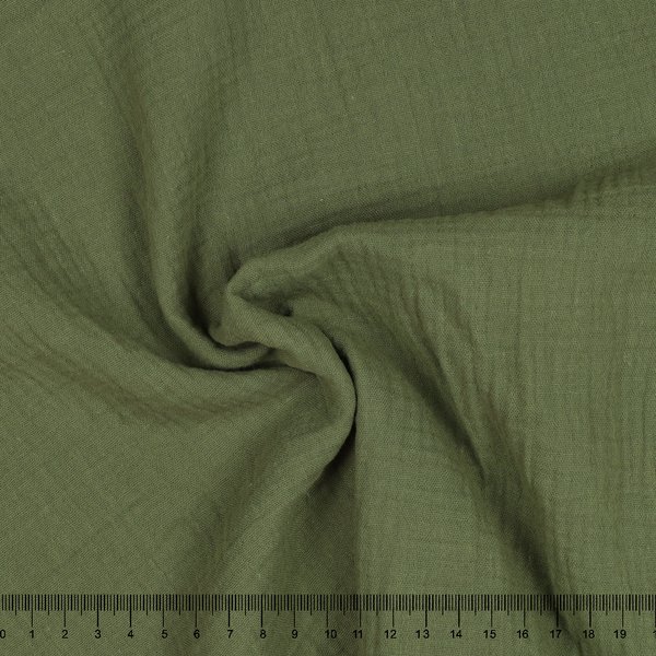 Tissu Double Gaze Bio Vert Kaki - Mondial Tissus-image