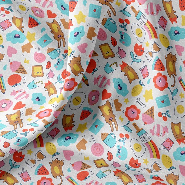 Tissu Cretonne Coton Enduit Nourriture Fun Kawai Multico - Domotex - Mondial Tissus-image