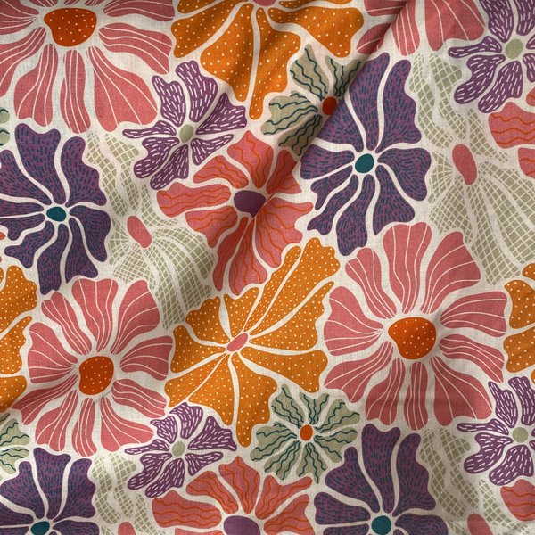 Tissu Coton Imprimé Grosse Fleur Psyché Rose - Mondial Tissus-image