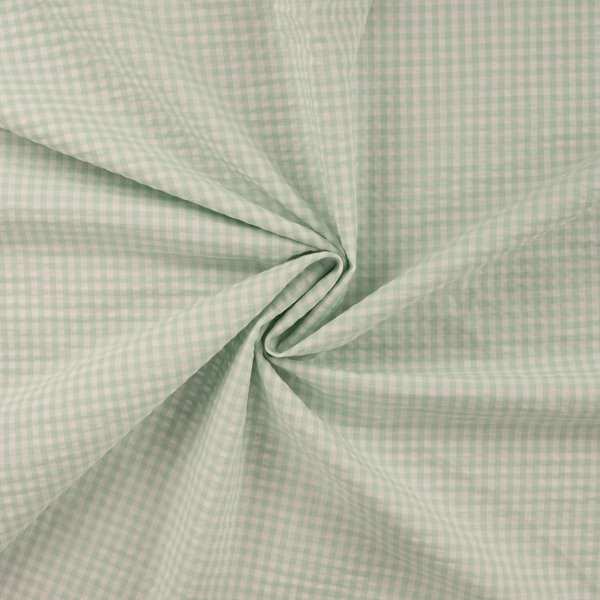 Tissu Seersucker Imprimé Petit Vichy Vert - Mondial Tissus-image