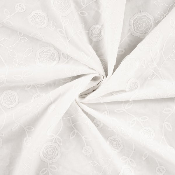 Tissu Coton Brodé Belle Fleur Blanc - Mondial Tissus-image