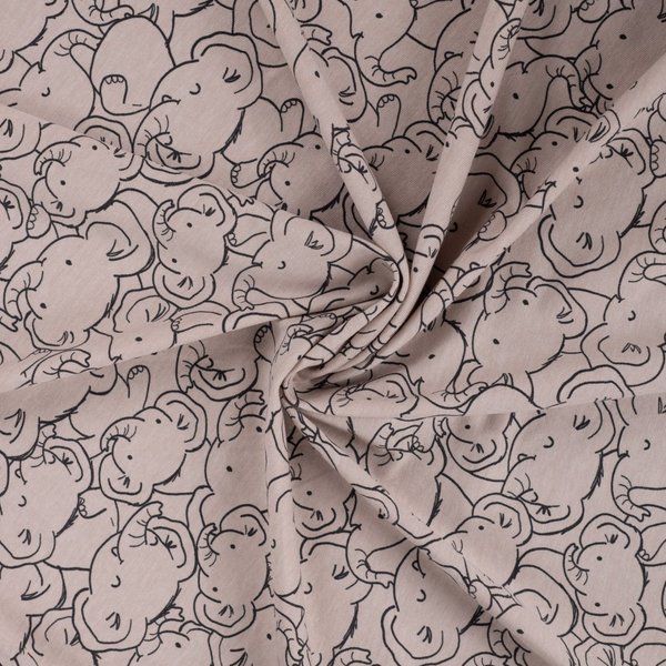 Maille Jersey Coton ChinéE ImpriméE éLéPhant à Gogo Beige - Mondial Tissus-image