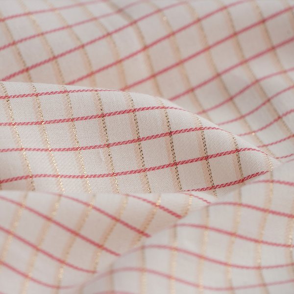 Tissu Voile Coton Carreaux Rose Or éCru - Mondial Tissus-image