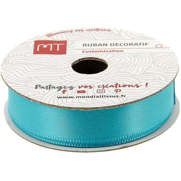 Bobine Ruban Satin Bleu Turquoise 6M X 13 Mm - Mt - Mondial Tissus-image