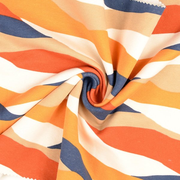 Tissu Alpfleece Grande Vague Ocre Bleu - Mondial Tissus-image