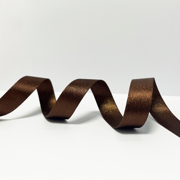 Ruban Satin 15Mm Chocolat Lurex Doré - Mondial Tissus-image