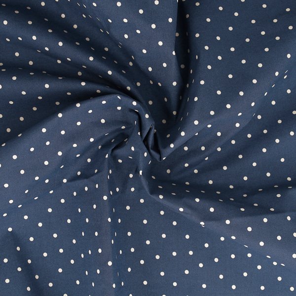 Tissu Popeline Coton Bleu Indigo Mini Pois Blanc - Mondial Tissus-image