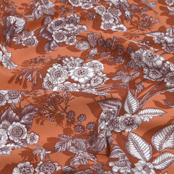 Tissu Cretonne Imprimé Enduite Fleur De MûRier Orange - Mondial Tissus-image