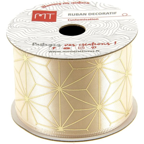 Bobine Ruban Satin Nude Doré 2,5 M X 38 Mm - Mt - Mondial Tissus-image