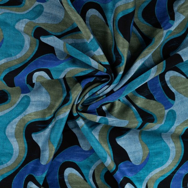 Maille Milano ImpriméE Vague GéOméTrique Bleu - Mondial Tissus-image