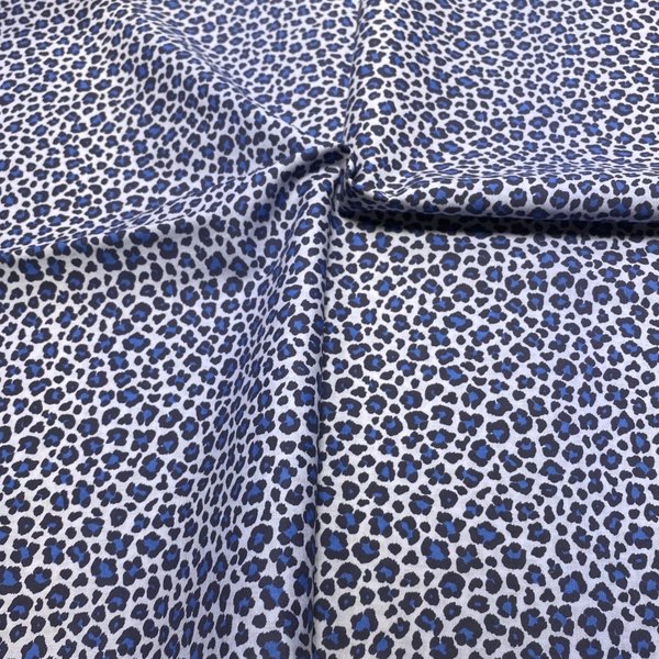 Tissu Voile De Coton Doux Bleu Ciel Petit LéOpard Marine - Mondial Tissus-image