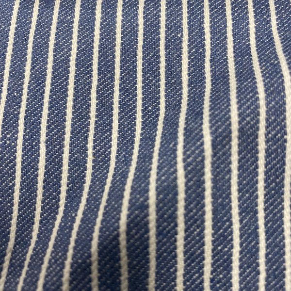 Toile Denim Polycoton Bio RecycléE Rayures Bleu Gris - Origine France - Mondial Tissus-image