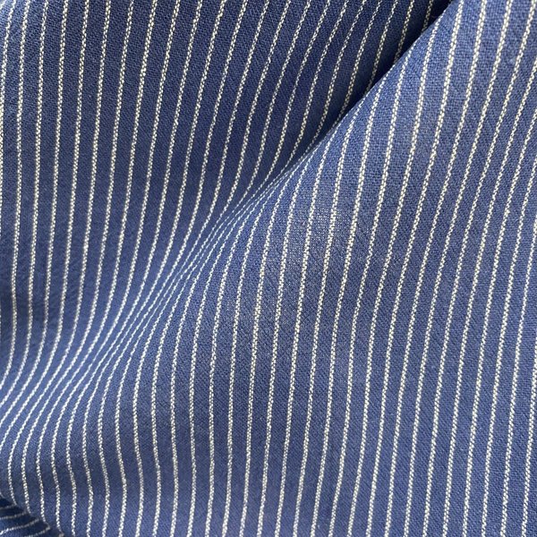 Tissu Tissé Teint Crinkle Rayure Indigo Bleu - Domotex - Mondial Tissus-image