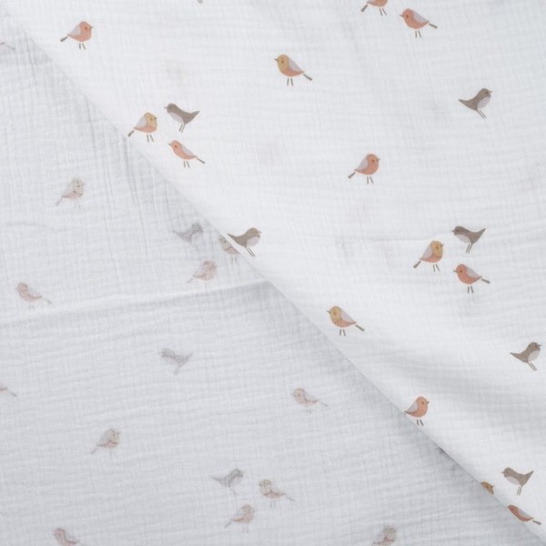 Tissu Double Gaze Imprimé Oisillons Blanc - Mondial Tissus-image