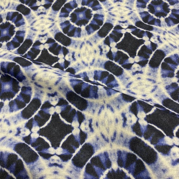 Tissu Bachette Imprimé Tie And Dye Bleu - Mondial Tissus-image