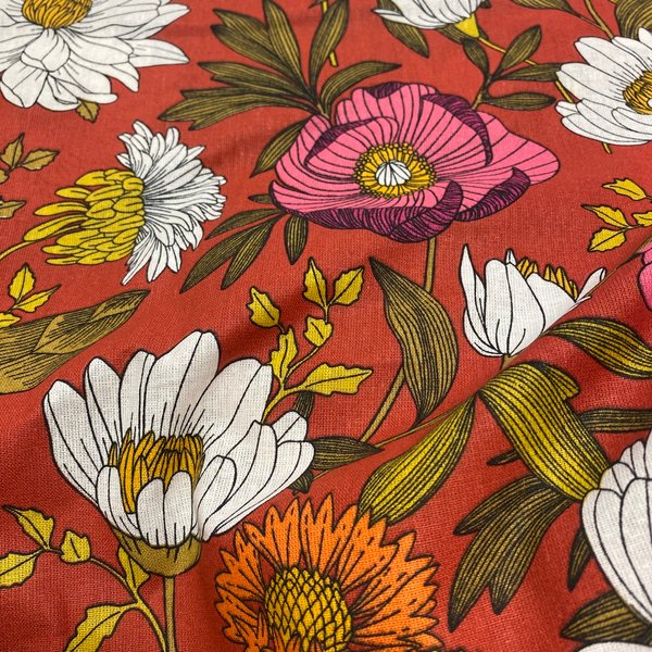 Tissu Cretonne Fleur Xxl Terracotta - Mondial Tissus-image