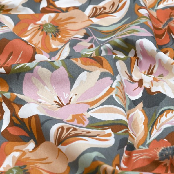 Toile Polycoton Imprimé Fleur Aquarelle Terracotta - Mondial Tissus-image