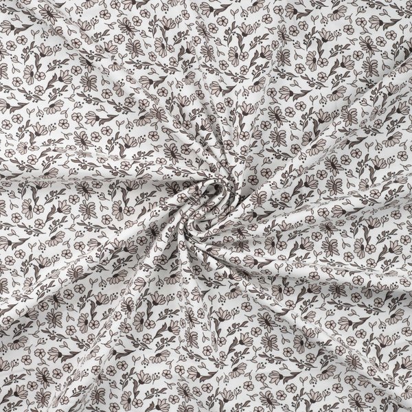 Maille Jersey Coton Blanc ImpriméE Fleurette Grises - Mondial Tissus-image