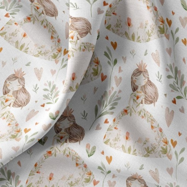 Tissu Cretonne Digital Blanc Princesses Pastel CœUrs - Domotex - Mondial Tissus-image