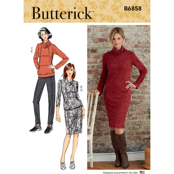 Patron Butterick B6858ZZ Ensemble Maille Robe,Top,Combinaison,Pantalon Femme 44-54 - Butterick - Mondial Tissus-image