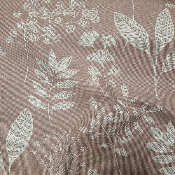 Tissu Bachette Linenlook Imprimé Feuillages éCru Taupe - Mondial Tissus-image