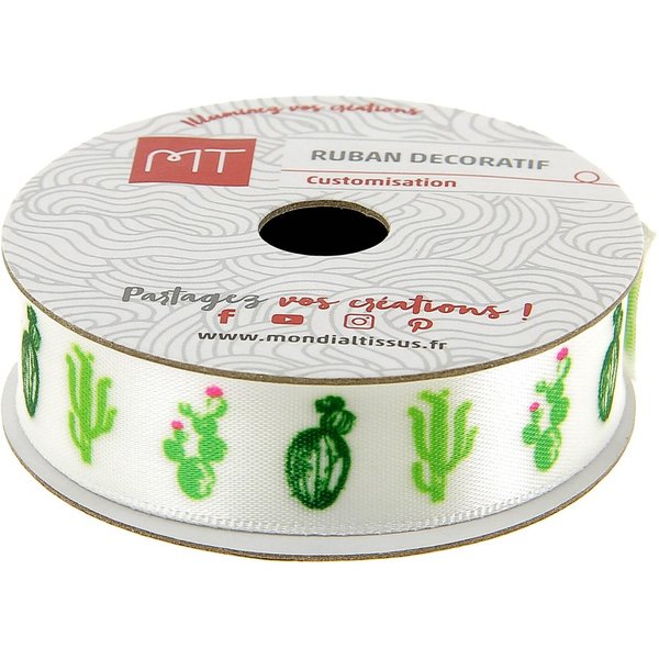 Bobine Ruban Satin Blanc Cactus Pommes 4M X 16 Mm - Mt - Mondial Tissus-image