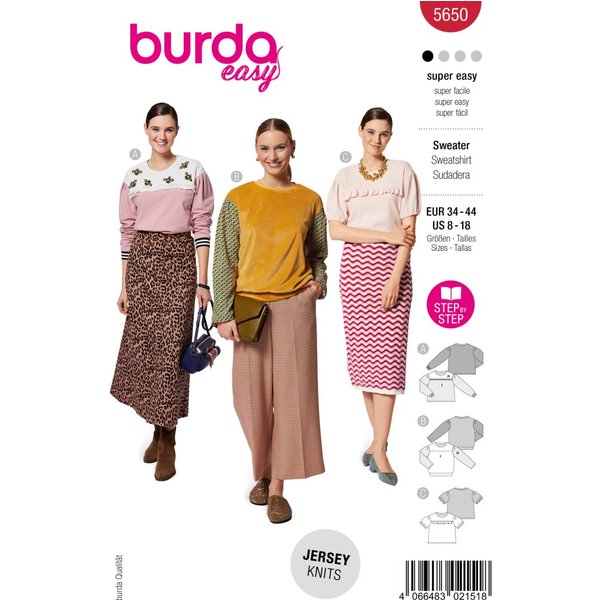Patron Burda 5650 - Sweat-Shirt 34 à 44 - Burda - Mondial Tissus-image