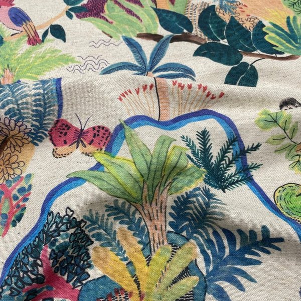 Tissu Coton Lin Imprimé Vie Dans La Jungle Multico - Mondial Tissus-image