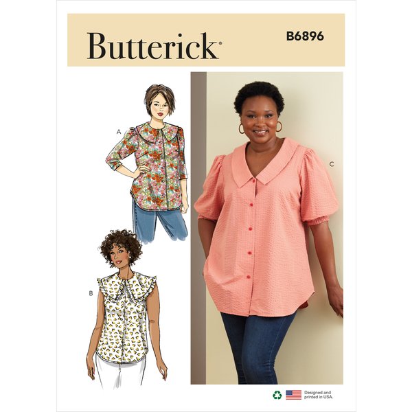 Patron Butterick B6896W2 Top Boutonné Femme, 48-56 - Butterick - Mondial Tissus-image