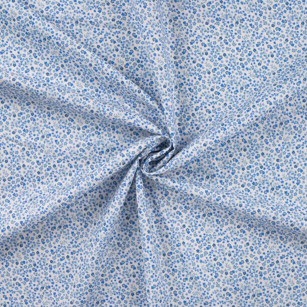 Tissu Voile Coton Imprimé Mini Fleur Bleu - Mondial Tissus-image