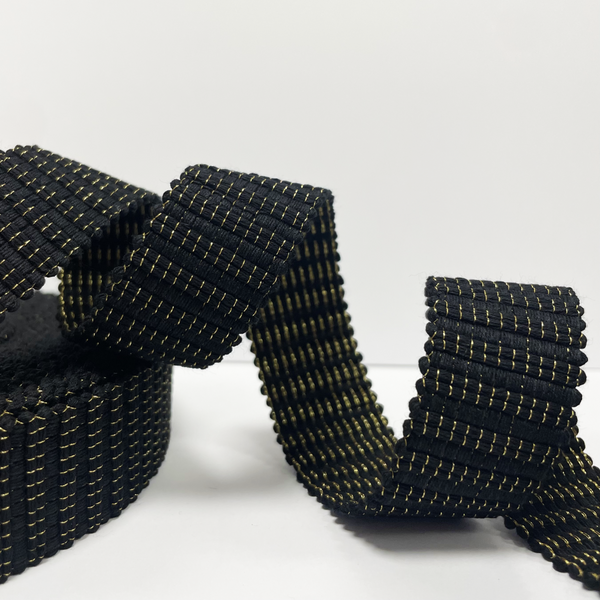 Sangle Crochet Fil Lurex Doré Noire 30Mm - Mondial Tissus-image