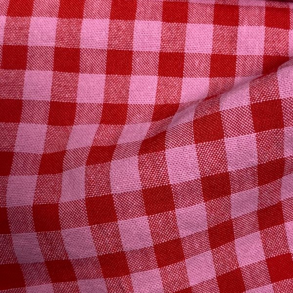 Tissu Seersucker Vichy Rouge Et Rose 7Mm Recyclé - Mondial Tissus-image