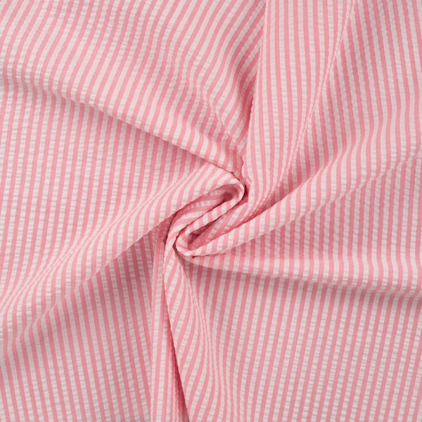 Tissu Seersucker Imprimé Rayure Rose - Mondial Tissus-image