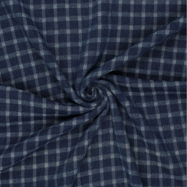 Tissu Jacquard Denim Motif Carreaux Bleu - Mondial Tissus-image